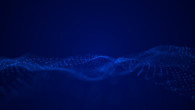 Wave 3d. Wave of particles. Abstract Blue Geometric Background. Big data visualization. Data technology abstract futuristic illustration. 3d rendering. © Vadym