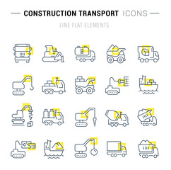 Set Vector Line Icons of Construction Transport