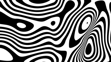 Fototapeta na wymiar Optical illusion wave. Abstract 3d black and white illusions. Horizontal lines stripes pattern or background with wavy distortion effect. Vector illustration.