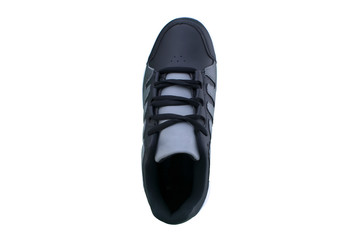 Sneakers black with gray accents on a white sole. Sport shoes on white background