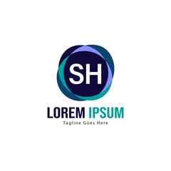 Initial SH logo template with modern frame. Minimalist SH letter logo vector illustration