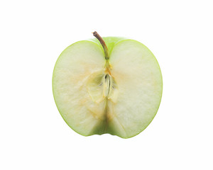 Half green apple isolated on white background.