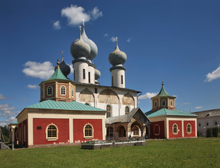 Fototapeta na wymiar Assumption Cathedral at Tikhvin Assumption Monastery in Tikhvin. Leningrad oblast. Russia