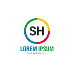 Initial SH logo template with modern frame. Minimalist SH letter logo vector illustration