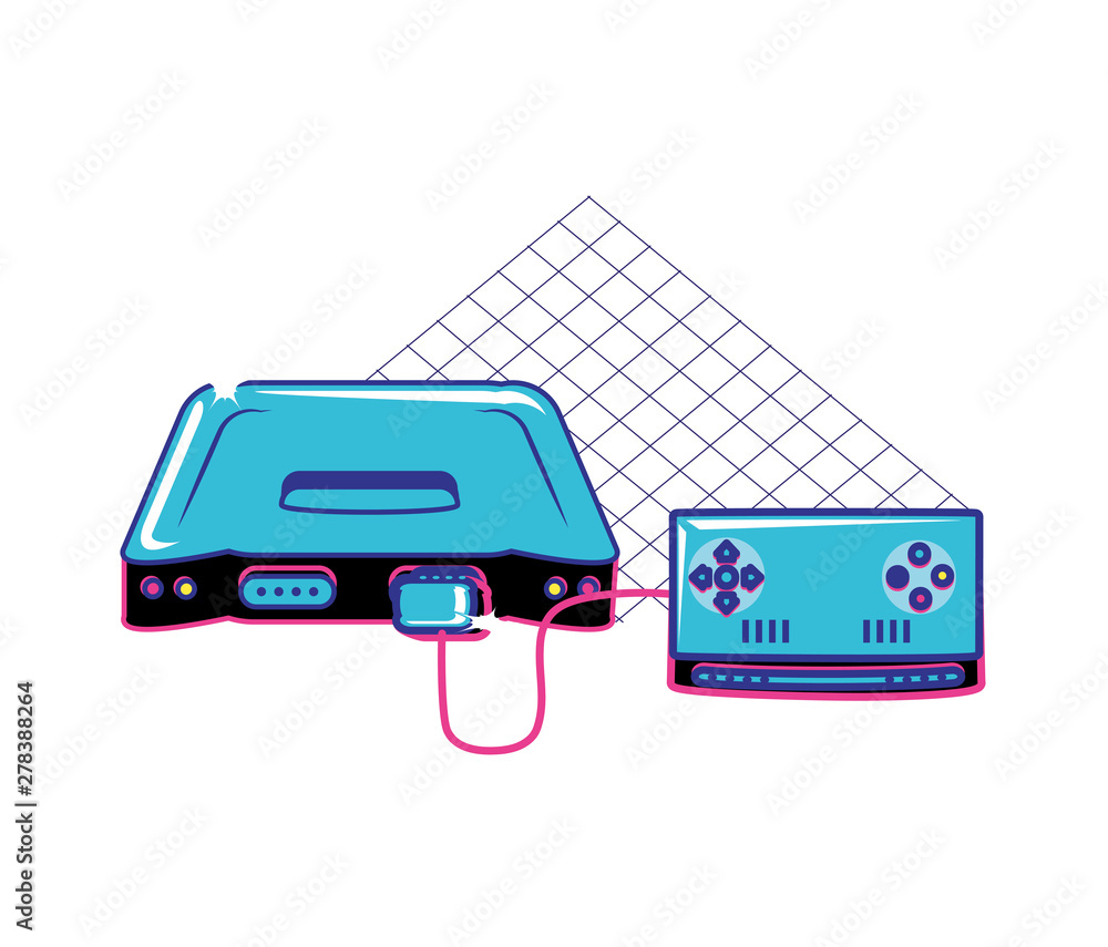 Poster video game control retro with console