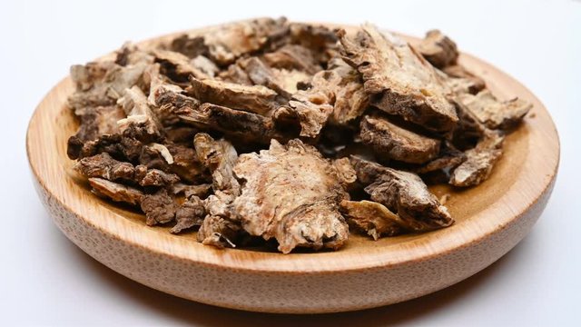 side view herb medicine Gaoben or Ligustici Rhizoma et Radix or Chinese Ligusticum Rhizome rotate and pause
