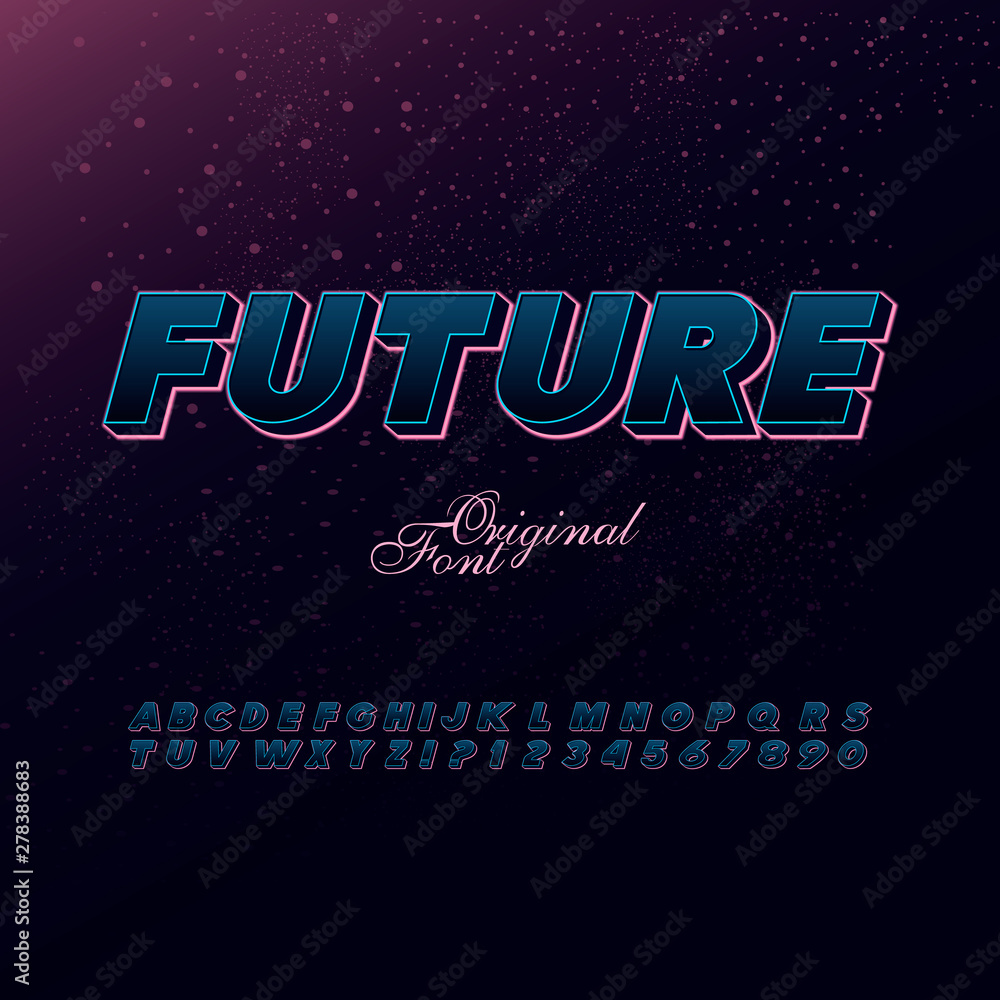 Poster modern abstract 3 d font and alphabet with neon backlight.