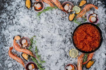 red caviar salmon fish on ice