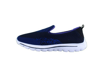 Sneakers blue with purple accents on a white sole. Sport shoes on a white background.