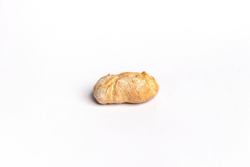 Freshly baked bread rolls isolated on white background.