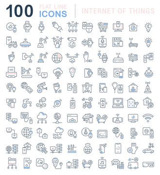 Set Vector Line Icons of Internet of Things