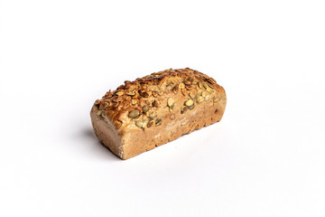 Fresh home-made bread with a crispy crust, on white background.