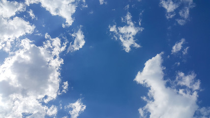 beautiful background of clouds, clearly visible lines of white clouds and blue sky, the top is a sunbeam