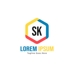 Initial SK logo template with modern frame. Minimalist SK letter logo vector illustration