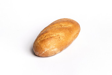 Fresh home-made bread with a crispy crust, on white background.