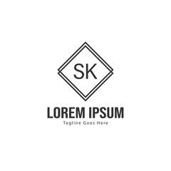 Initial SK logo template with modern frame. Minimalist SK letter logo vector illustration