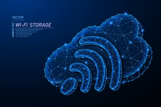 Abstract polygonal light design of cloud storage with wi-fi sign.