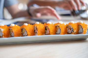 Sushi roll, Japanese food. (selective focus point)