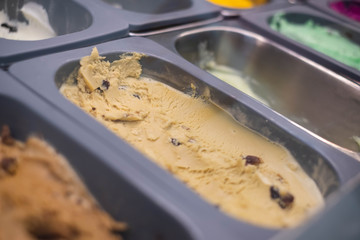 Homemade icecream gelato of tasty icecream ready to eat with cones or takeaway.