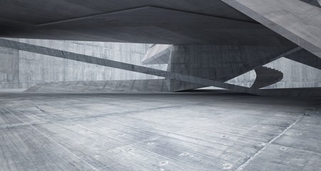 Abstract architectural concrete interior of a minimalist house. 3D illustration and rendering.