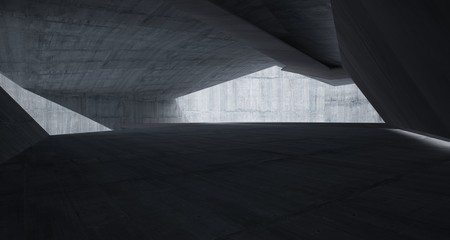 Abstract architectural concrete interior of a minimalist house. 3D illustration and rendering.