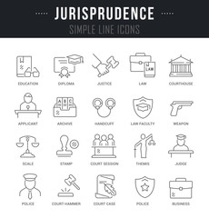 Set Vector Line Icons of Jurisprudence