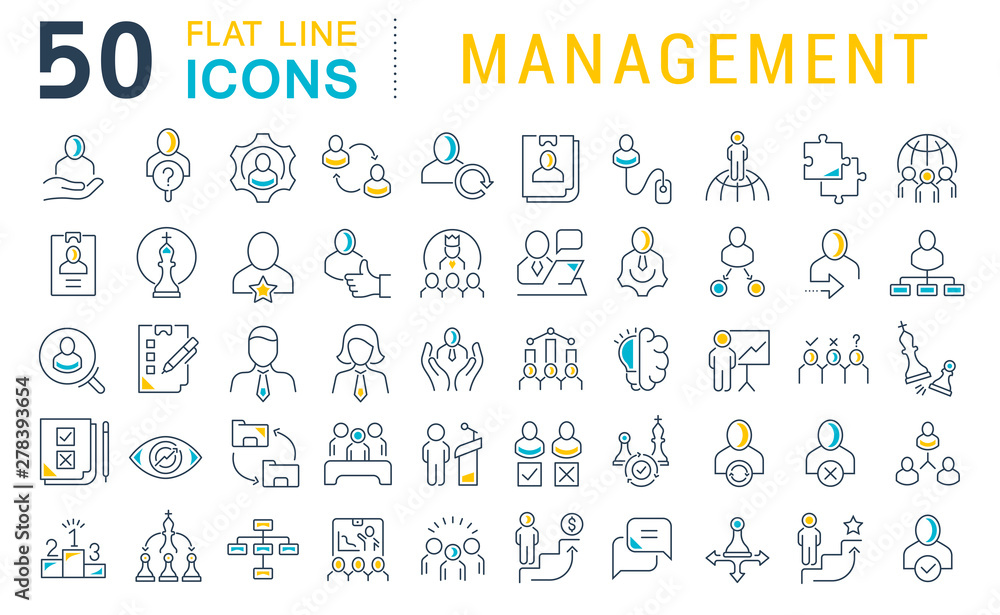 Wall mural set vector line icons of management