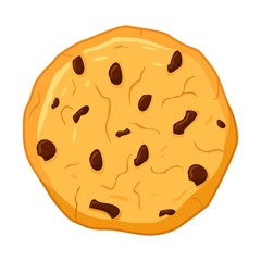 Chocolate chips cookie isolated on white background. Sweet food cookie icon. Biscuit, small baked, crisp pastry with crush fragments. Vector illustration