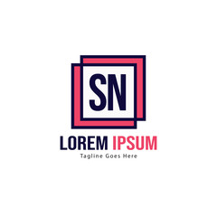 Initial SN logo template with modern frame. Minimalist SN letter logo vector illustration