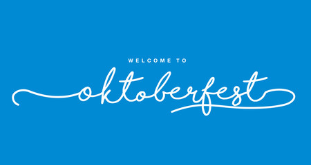 Welcome to Oktoberfest handwritten lettering typography blue background