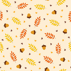 Autumn seamless pattern with leaf on orange background, vector illustration