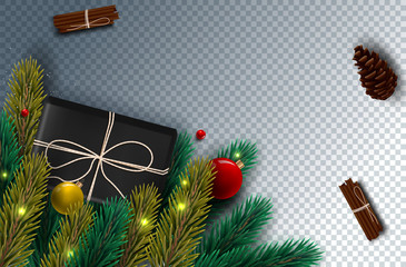 Christmas decoration design with festive objects. Isolated on transparent background