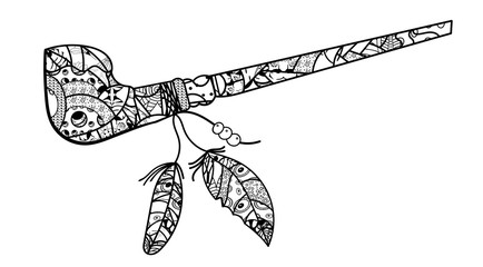 Smoking pipe of peace ore calumet. Coloring adult book or page. - Vector.