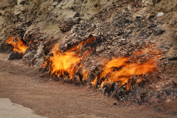 Burning mountain in Yanar Dag near Baku. Azerbaijan