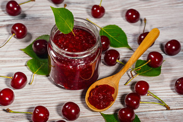 Homemade jam with cherries