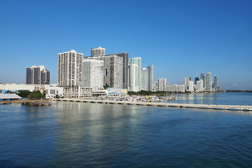 Residential towers on the Intracoastal Waterway and Biscayne Bay, Miami, Florida, on a calm autumn morning.