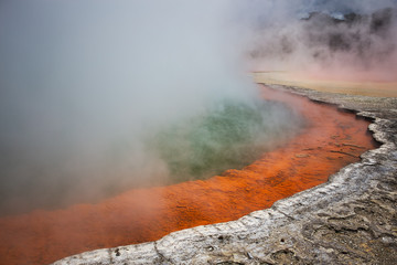 Geothermal Lake Called Champagne Pool at Wai-O-Tapu Geothermal Area near Rotorua, New Zealand