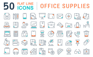 Set Vector Line Icons of Office Supplies