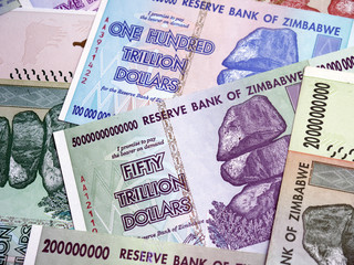  Banknotes of the state of Zimbabwe of large denominations since inflation 2008 - obrazy, fototapety, plakaty