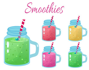 Cartoon smoothies. Organic fruit shake smoothie.