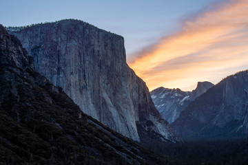 El Capitan as seen from Yosemite Valley Tunnel View and sunrise in the morning, California