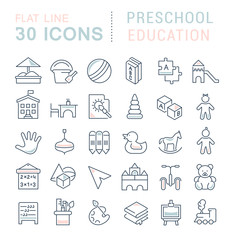 Set Vector Line Icons of Preschool Education