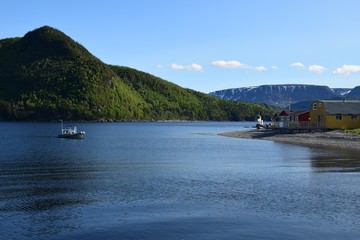 view from the East Arm towards the Bonne Bay and Tablelands in the Gros Morne National Park along the Viking trail; Newfoundland and Labrador Canada
