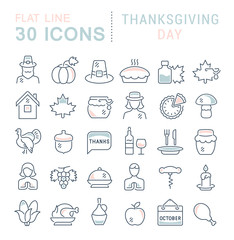 Set Vector Line Icons of Thanksgiving Day