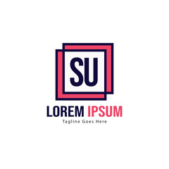 Initial SU logo template with modern frame. Minimalist SU letter logo vector illustration