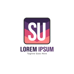 Initial SU logo template with modern frame. Minimalist SU letter logo vector illustration
