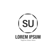 Initial SU logo template with modern frame. Minimalist SU letter logo vector illustration