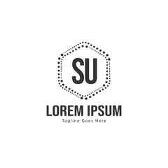 Initial SU logo template with modern frame. Minimalist SU letter logo vector illustration