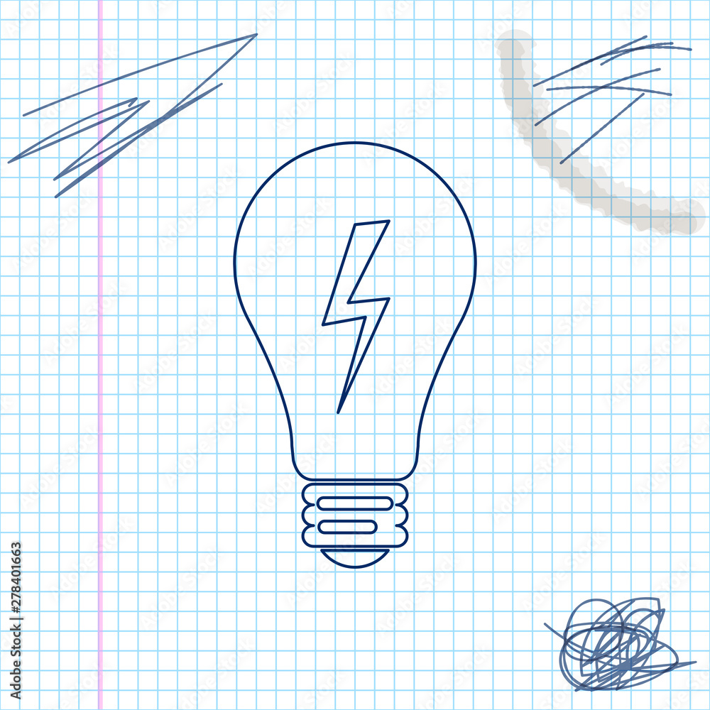 Aufkleber light lamp sign. bulb with lightning symbol line sketch icon isolated on white background. idea symb