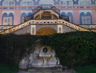 Summer house Bellarie built in the Rococo style is located next to open air theatre in the castle garden in Cesky Krumlov, Czech Republic, Europe